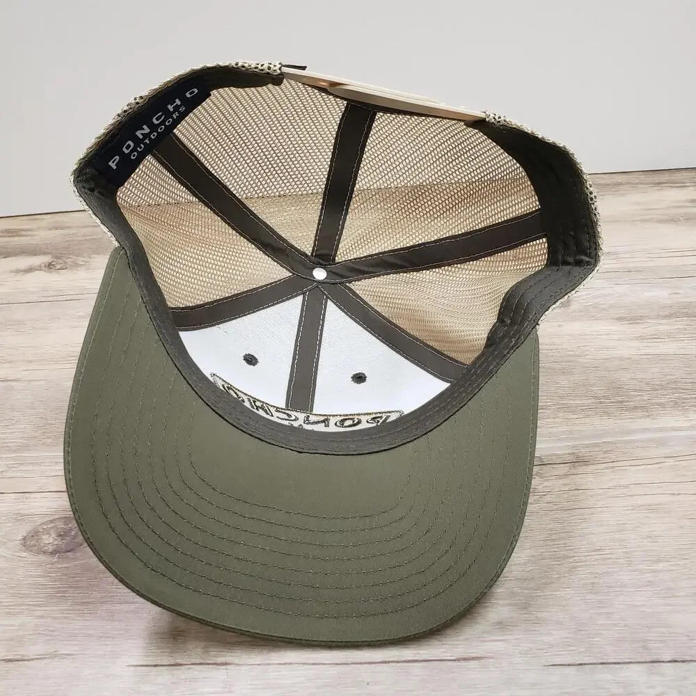 Poncho Outdoors Hat Cap Snap Back Mens One Size Green Mesh Trucker Patch Logo